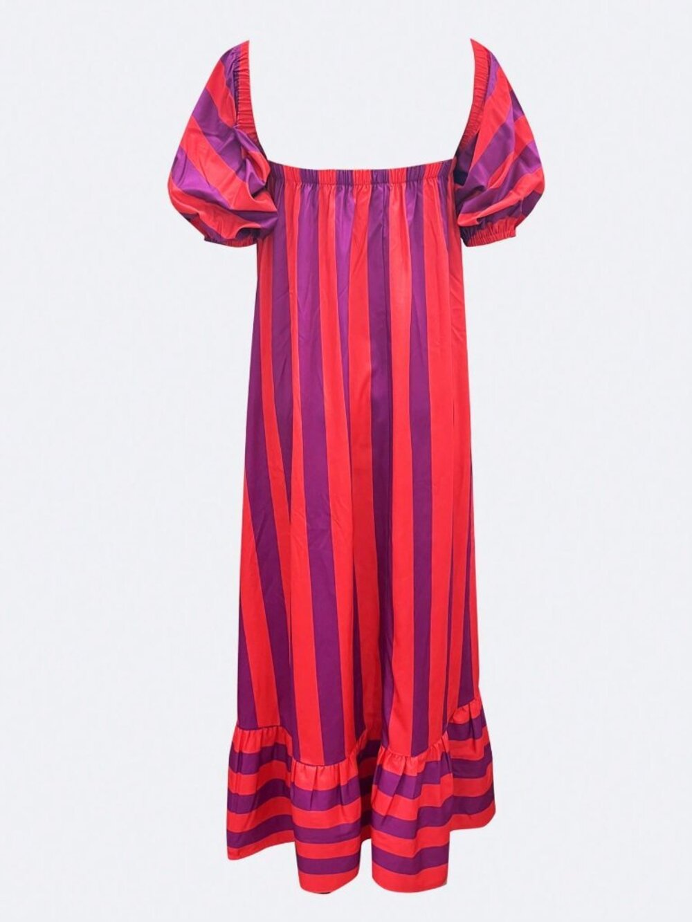 Red Casual Women's Flared Long Off-Shoulder Petal Sleeve Dress - Picture 4 of 7